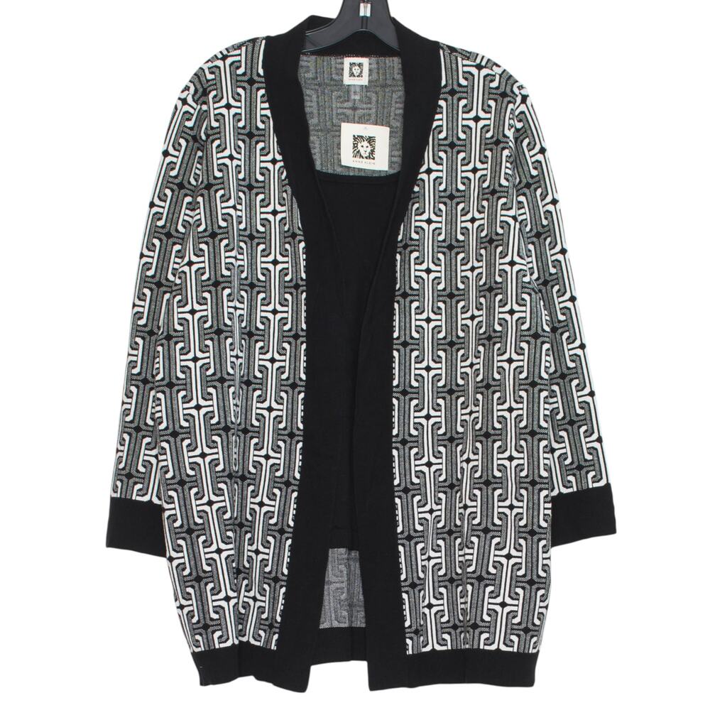 NWT Anne Klein Sweater Minimalist Geometric Layered Preppy Black White Large